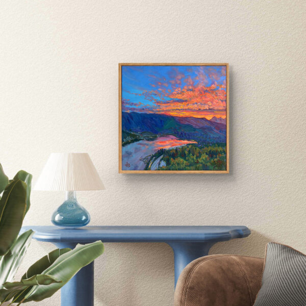 A New Day — Dallas Deng oil painting, interior wall view, light and calm.