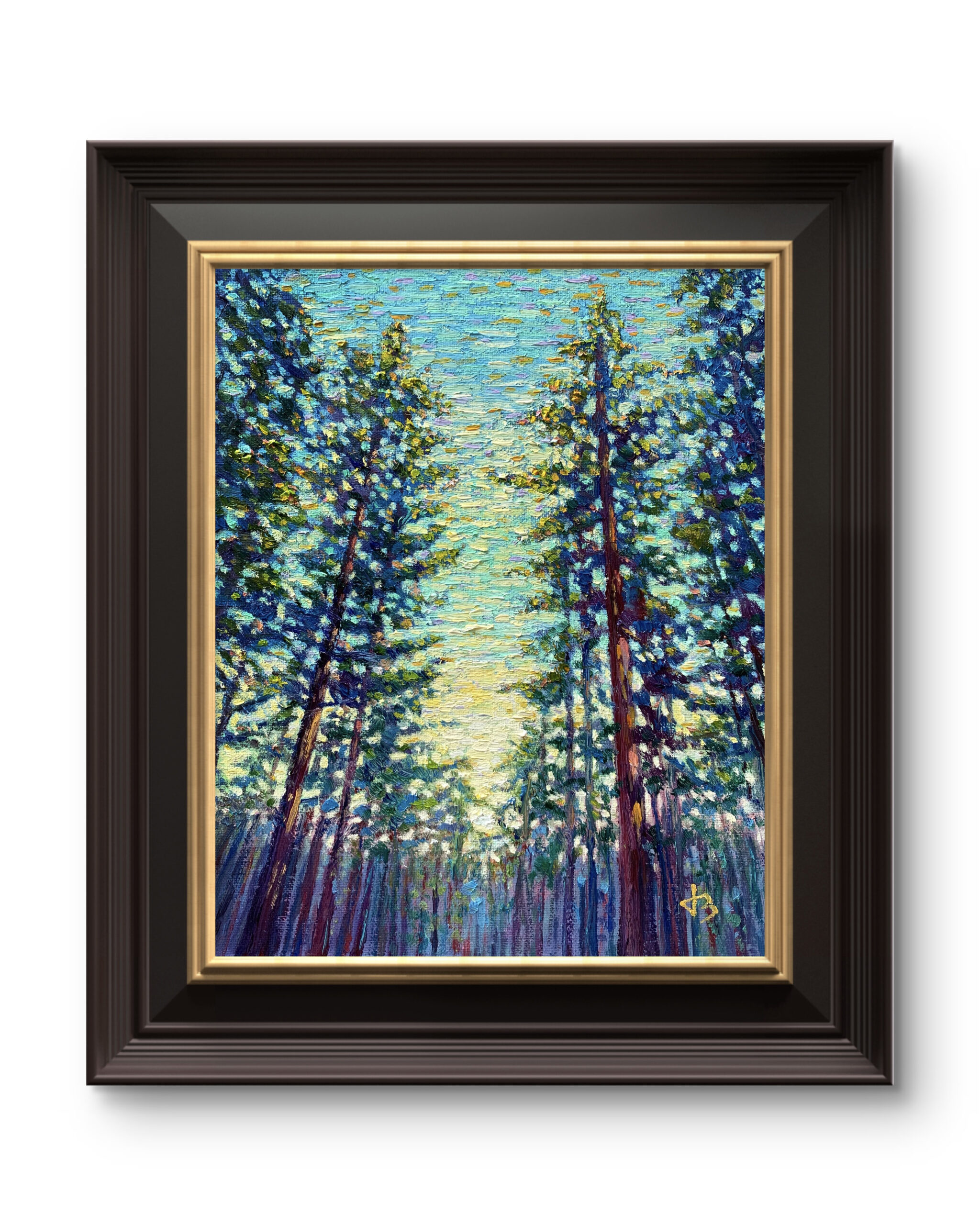 Echoes of the Canopy — Dallas Deng oil painting, framed view, light and calm.