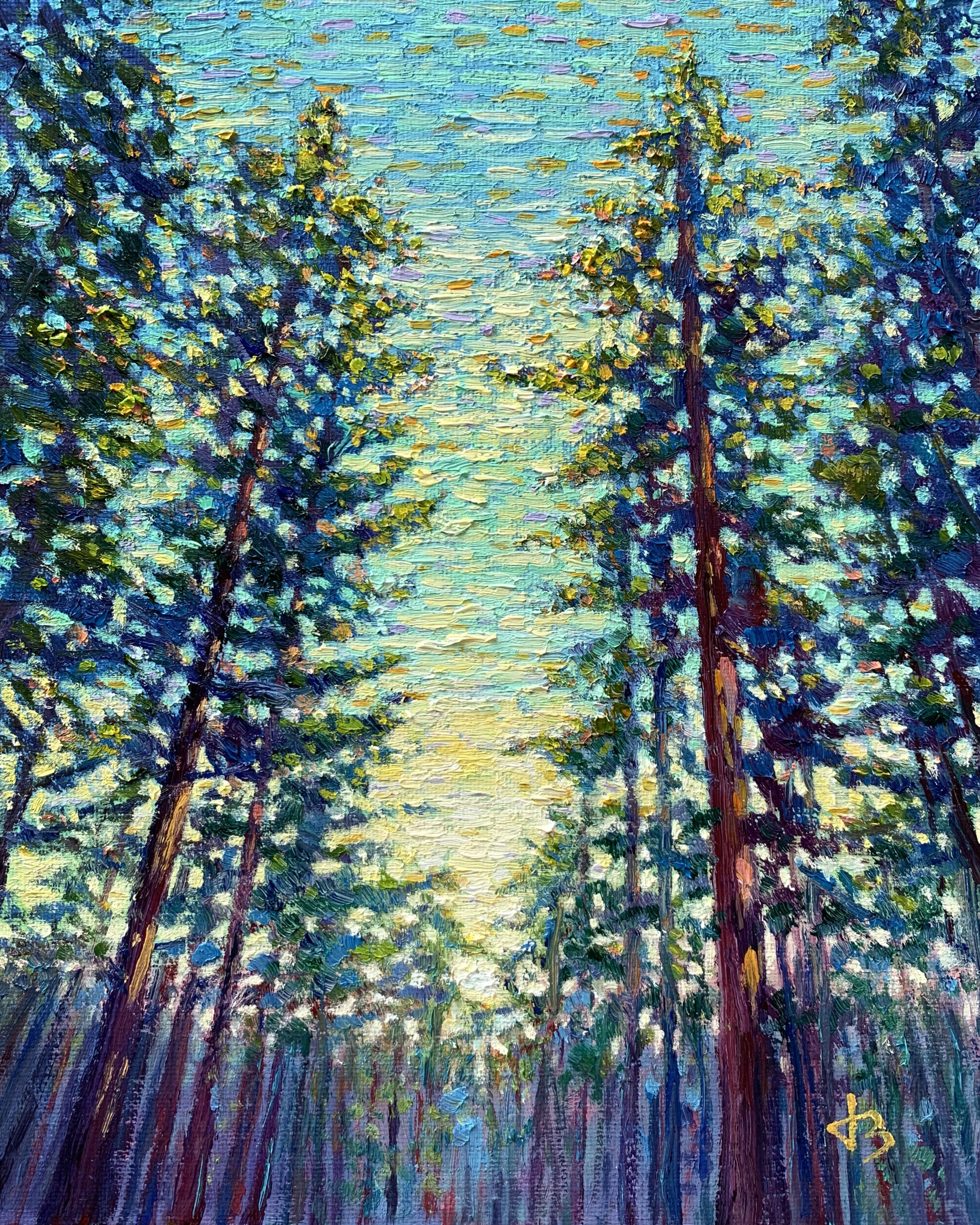 Echoes of the Canopy — Dallas Deng landscape oil painting, light and calm.