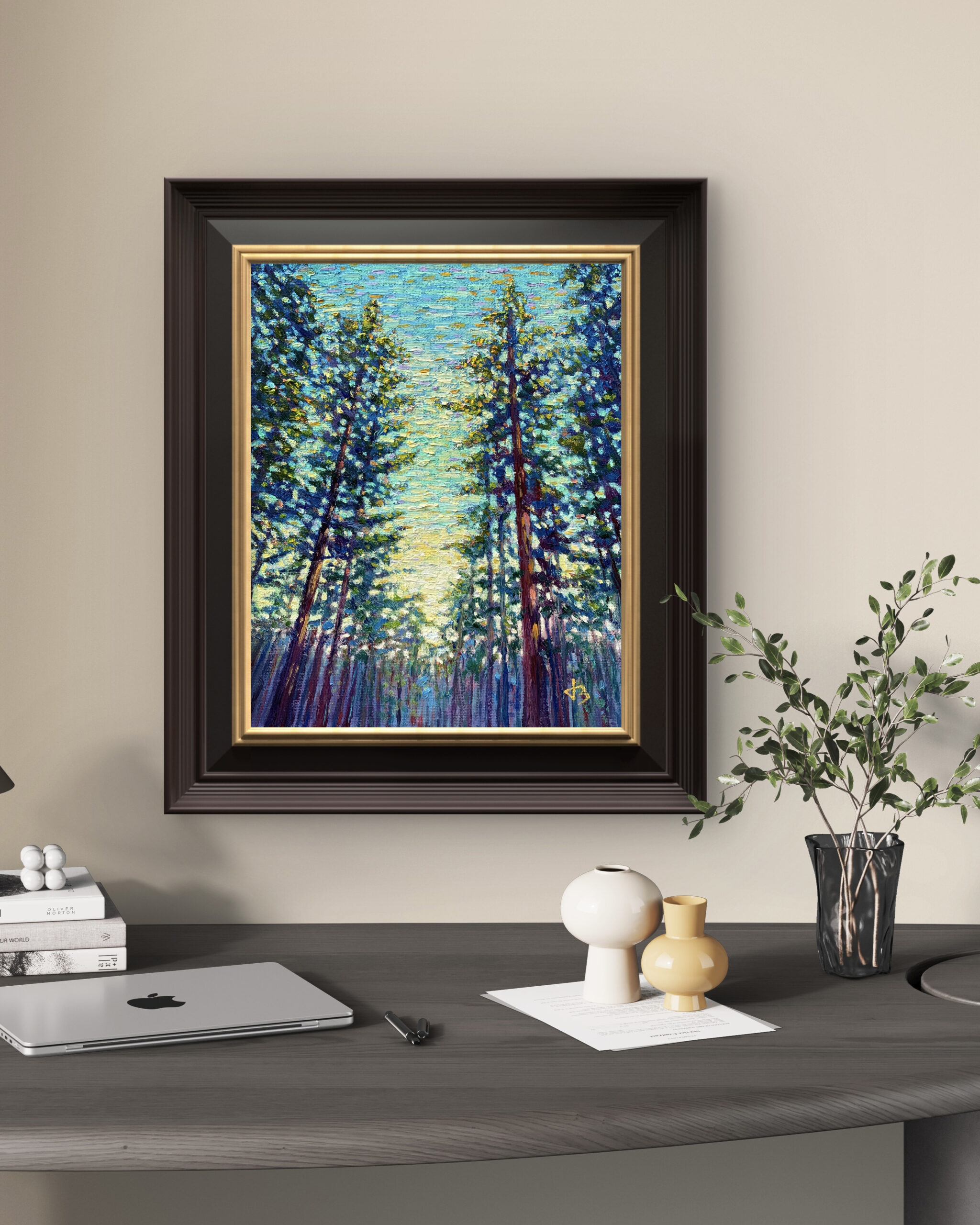 Echoes of the Canopy — Dallas Deng oil painting, interior wall view, light and calm.