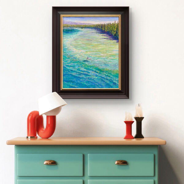 Emerald Calm — Dallas Deng oil painting, interior wall view, light and calm.