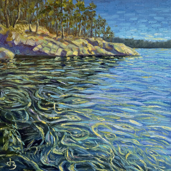 Meditation — Dallas Deng seascape oil painting, light and calm.