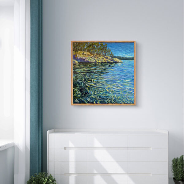 Meditation — Dallas Deng oil painting, interior wall view, light and calm.