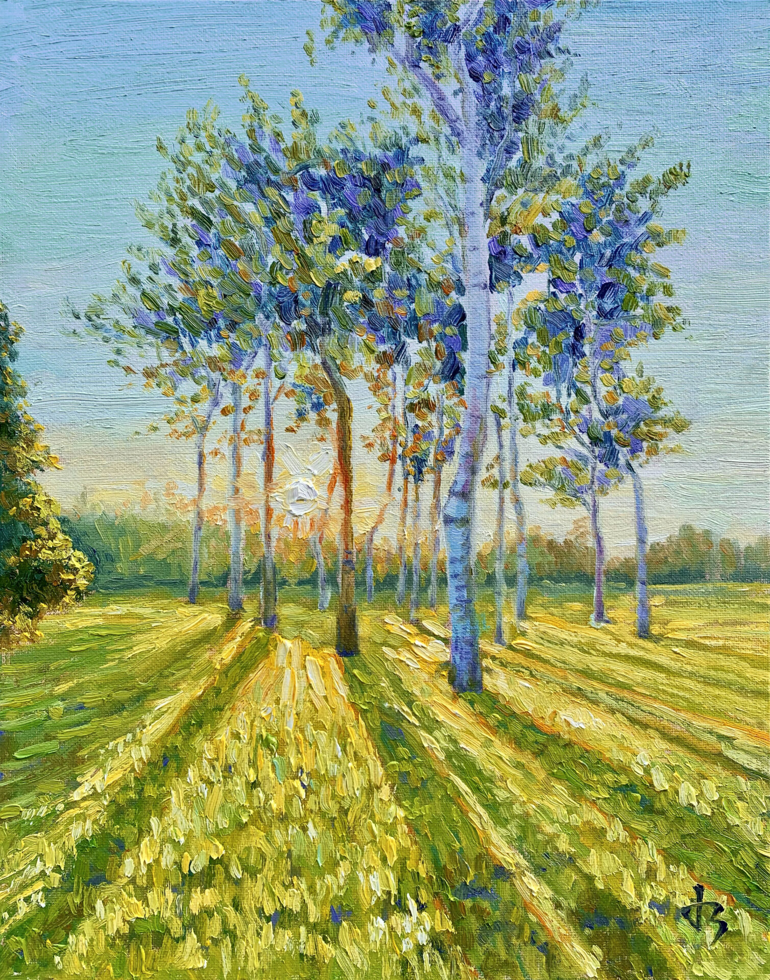 Neighbours — Dallas Deng landscape oil painting, light and calm.