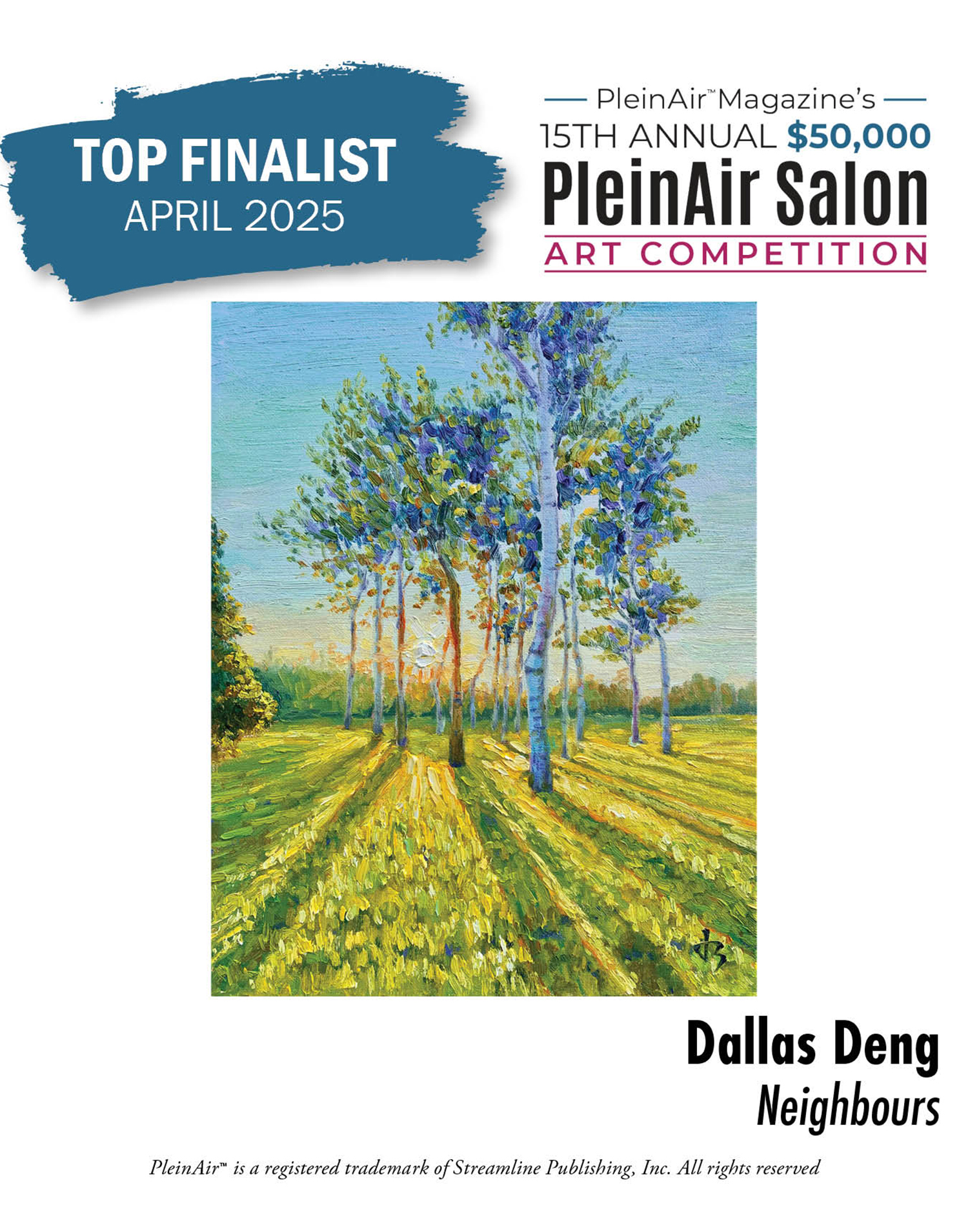 Neighbours Top Finalist — Dallas Deng oil painting, light and calm.