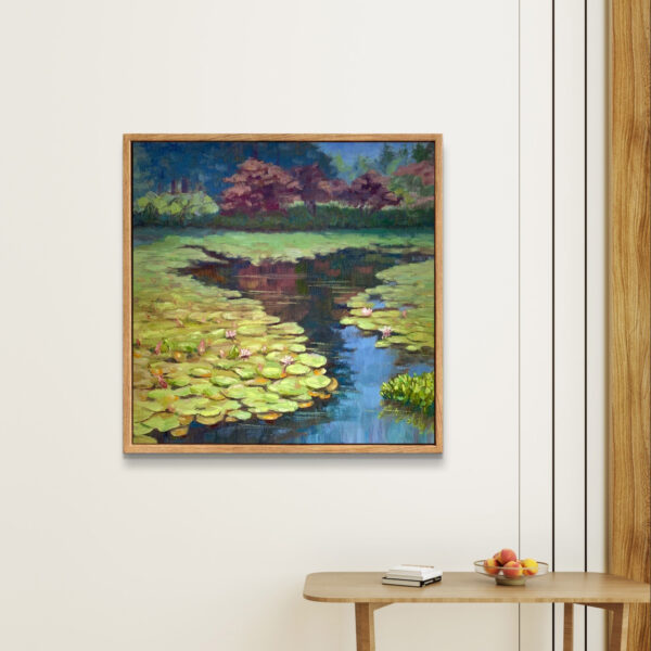 dallas-deng-pond-wall-view Pond — Dallas Deng oil painting, interior wall view, light and calm.