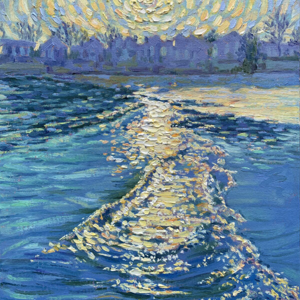 Tide — Dallas Deng seascape oil painting, light and calm.