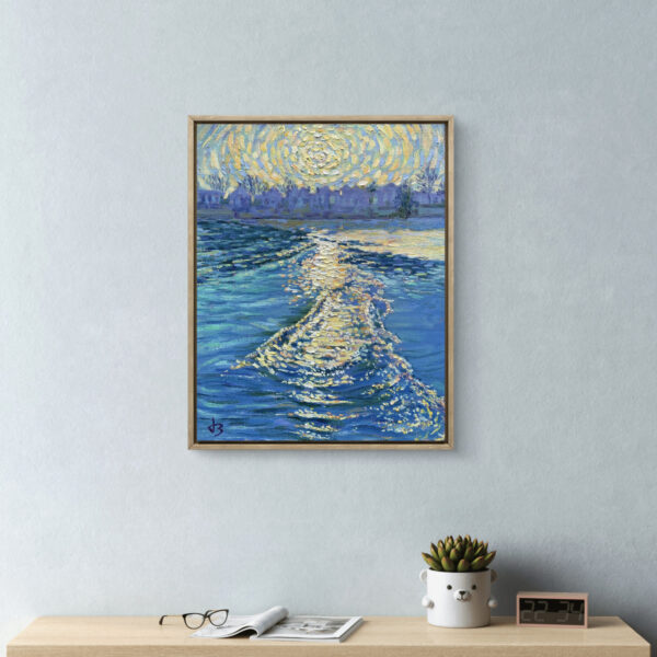 Tide — Dallas Deng oil painting, interior wall view, light and calm.