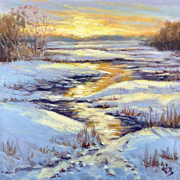 Winters Glow — Dallas Deng landscape oil painting, light and calm.