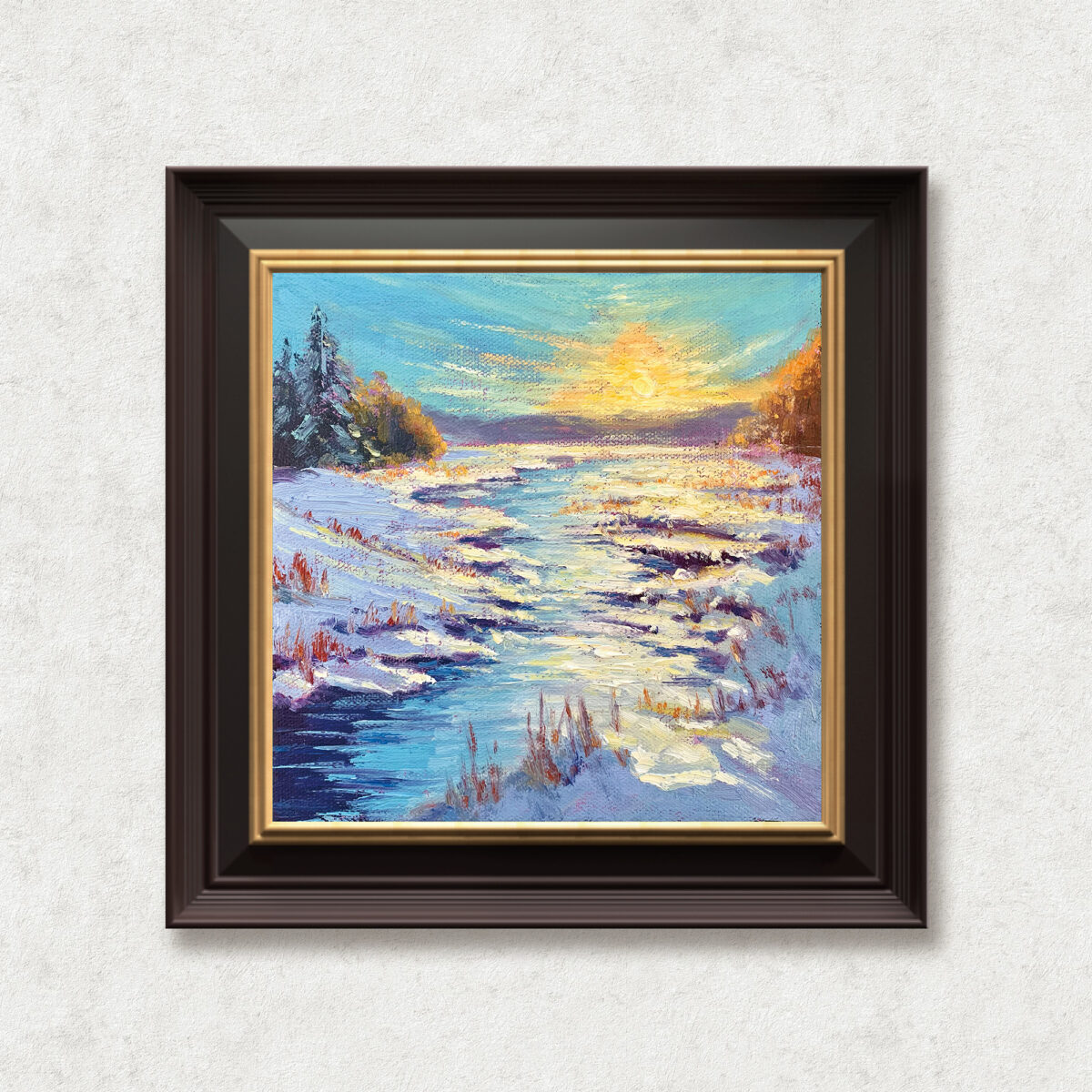 Winter Light — Dallas Deng oil painting, framed view, light and calm.