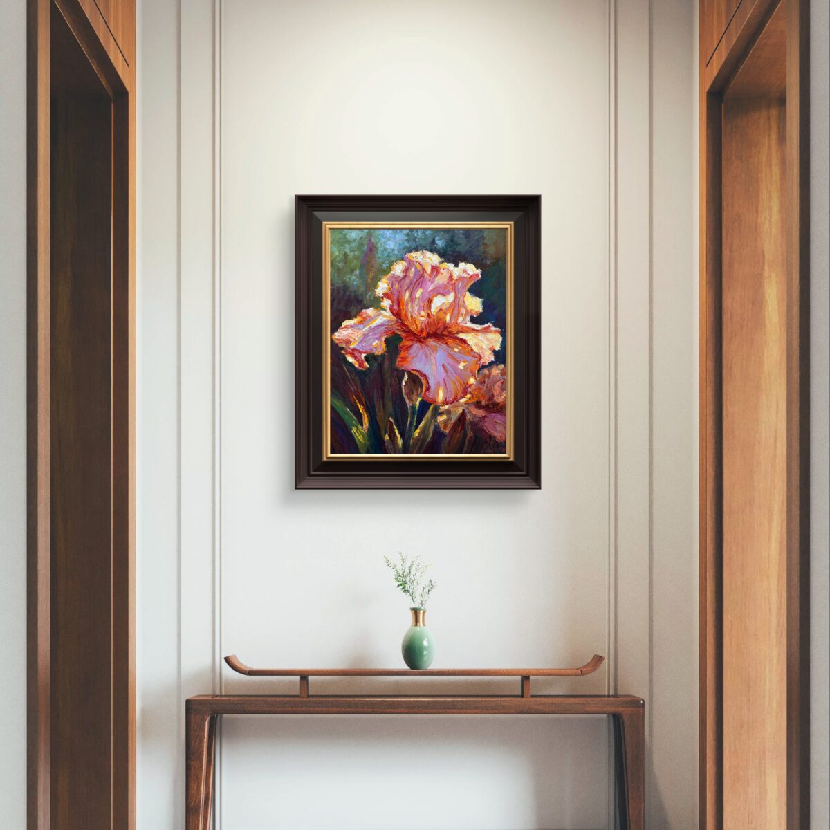 Grace at Ease — Dallas Deng oil painting, interior wall view, light and calm.