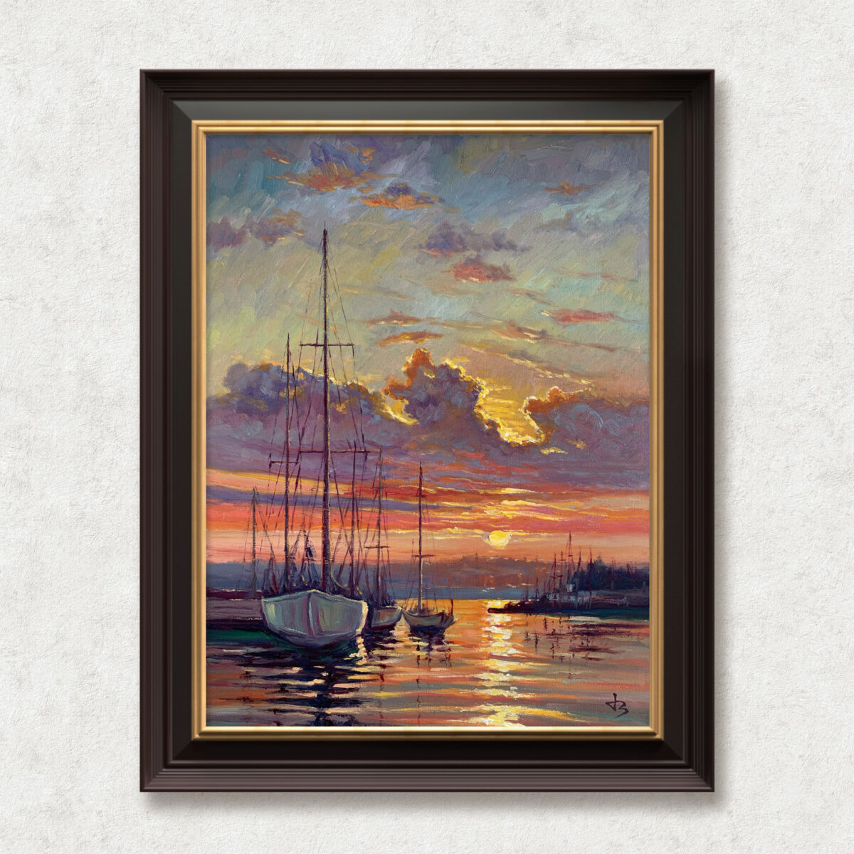 Harbor of Quiet Light — Dallas Deng oil painting, framed view, light and calm.