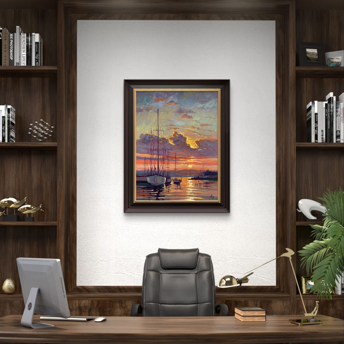 Harbor of Quiet Light — Dallas Deng oil painting, interior wall view, light and calm.