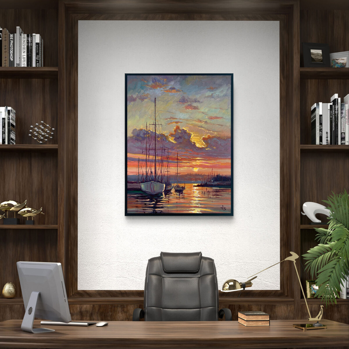 Harbor of Quiet Light View6 — Dallas Deng oil painting, interior wall view, light and calm.