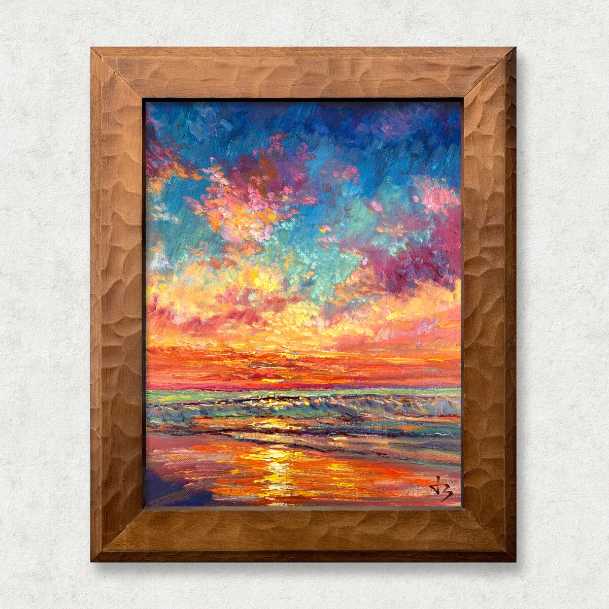 Pacific Ember Walnut 2 — Dallas Deng oil painting, framed view, light and calm.
