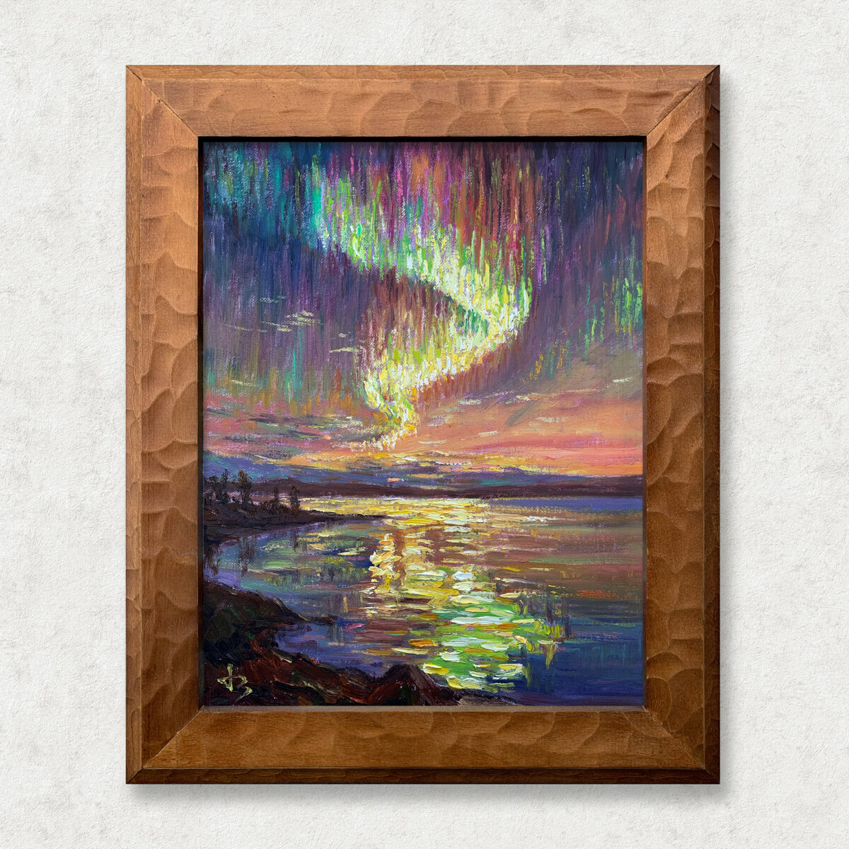 The Descent of Light Walnut 1 — Dallas Deng oil painting, framed view, light and calm.