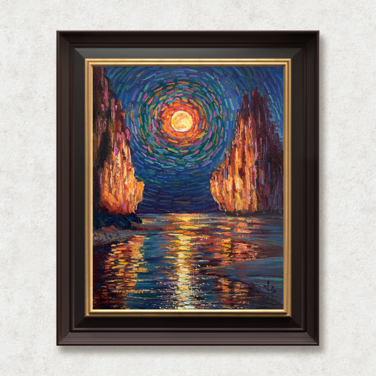 The Inner Flame Rises — Dallas Deng oil painting, framed view, light and calm.