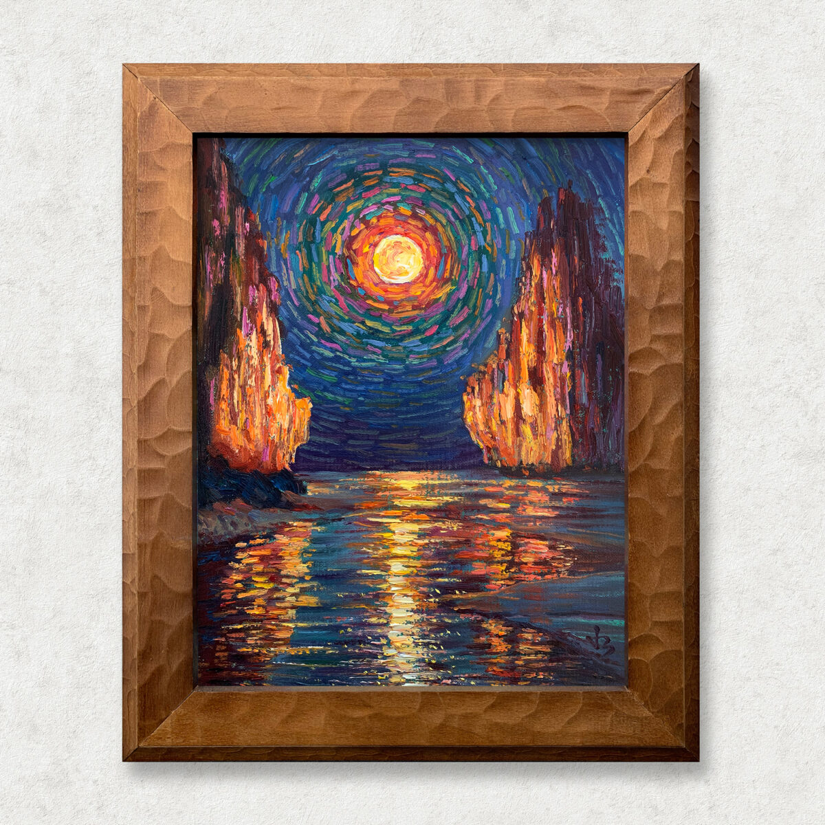 The Inner Flame Rises Walnut 1 — Dallas Deng oil painting, framed view, light and calm.