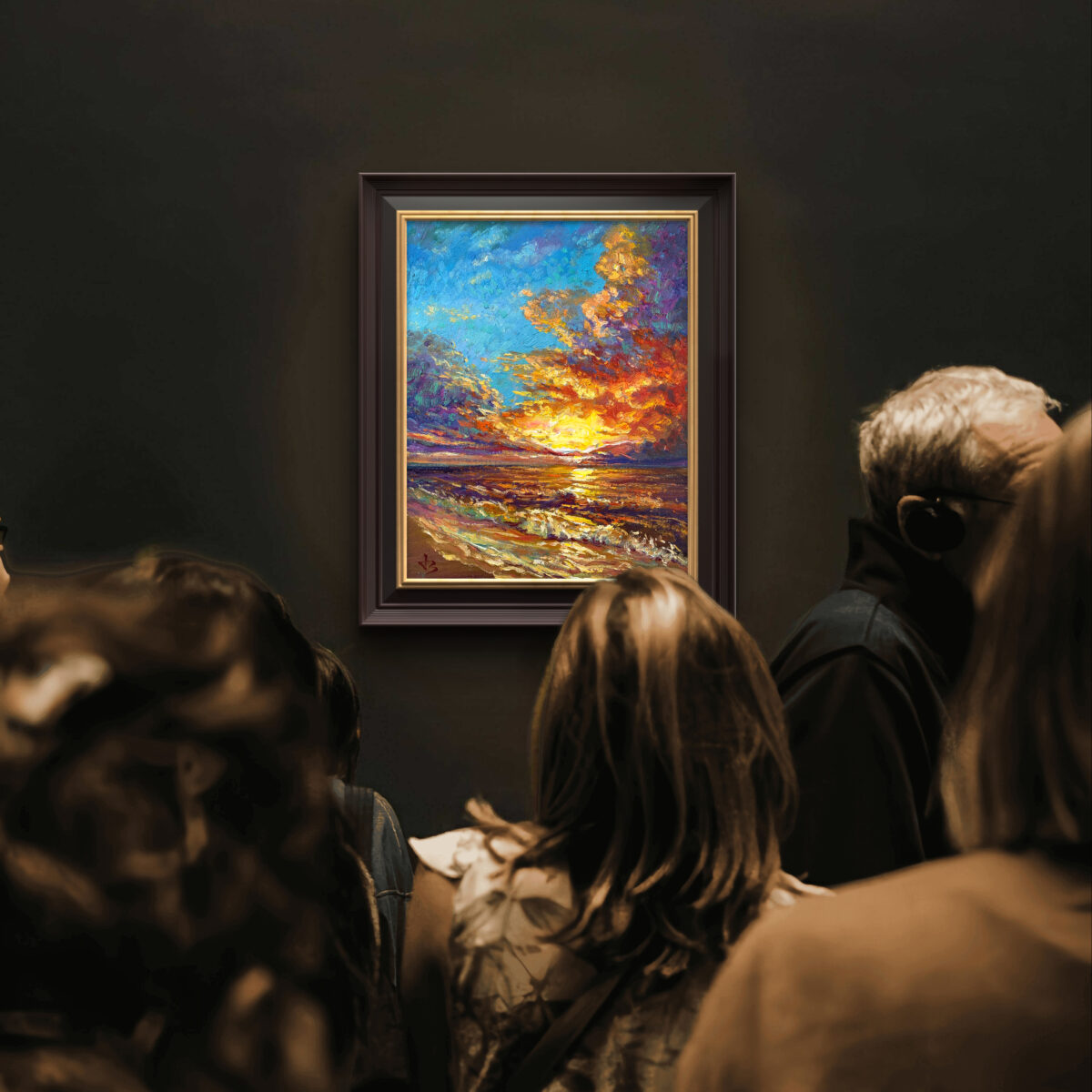 When the Sky Breaks Open — Dallas Deng oil painting, interior wall view, light and calm.