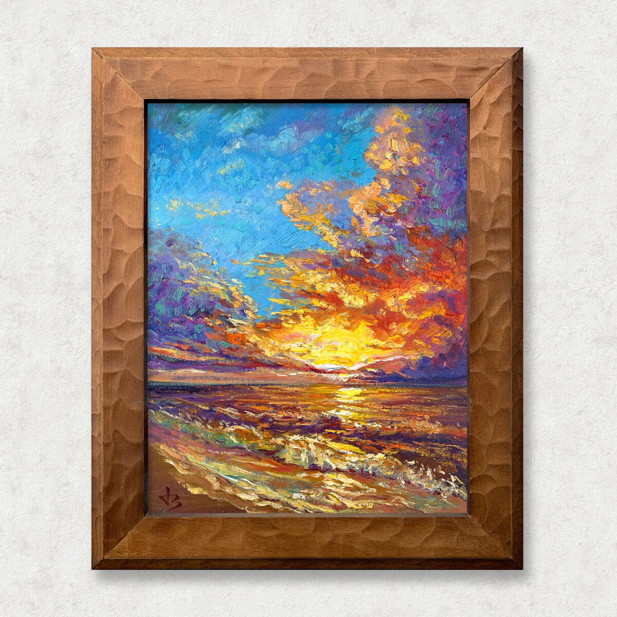 When the Sky Breaks Open Walnut 1 — Dallas Deng oil painting, framed view, light and calm.