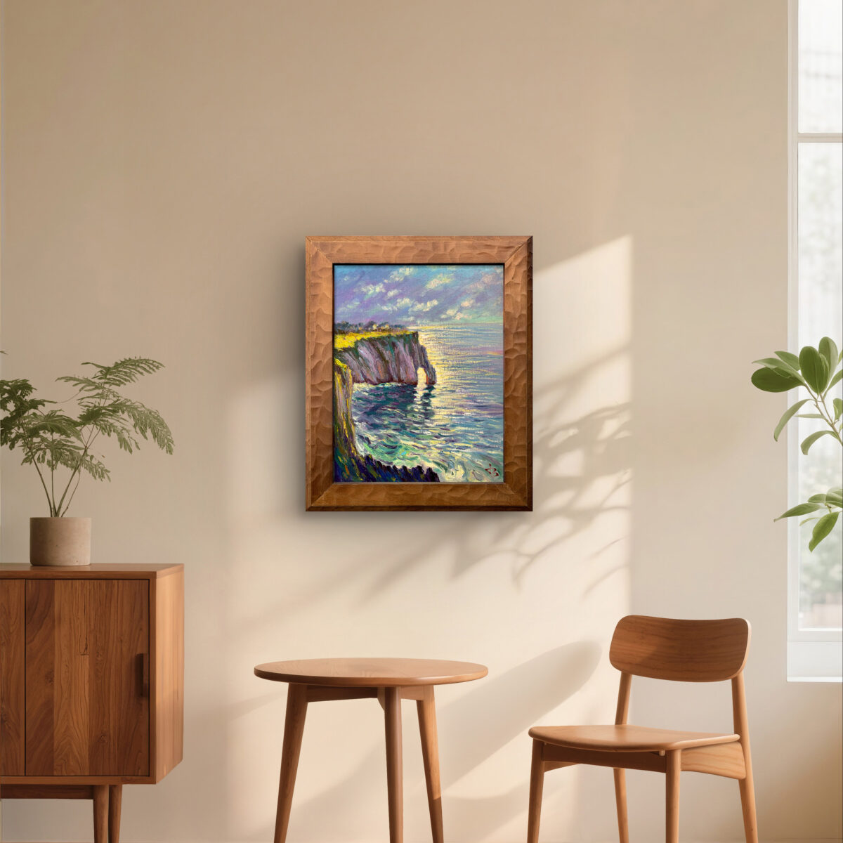 Where the Light Waits View3 — Dallas Deng oil painting, interior wall view, light and calm.