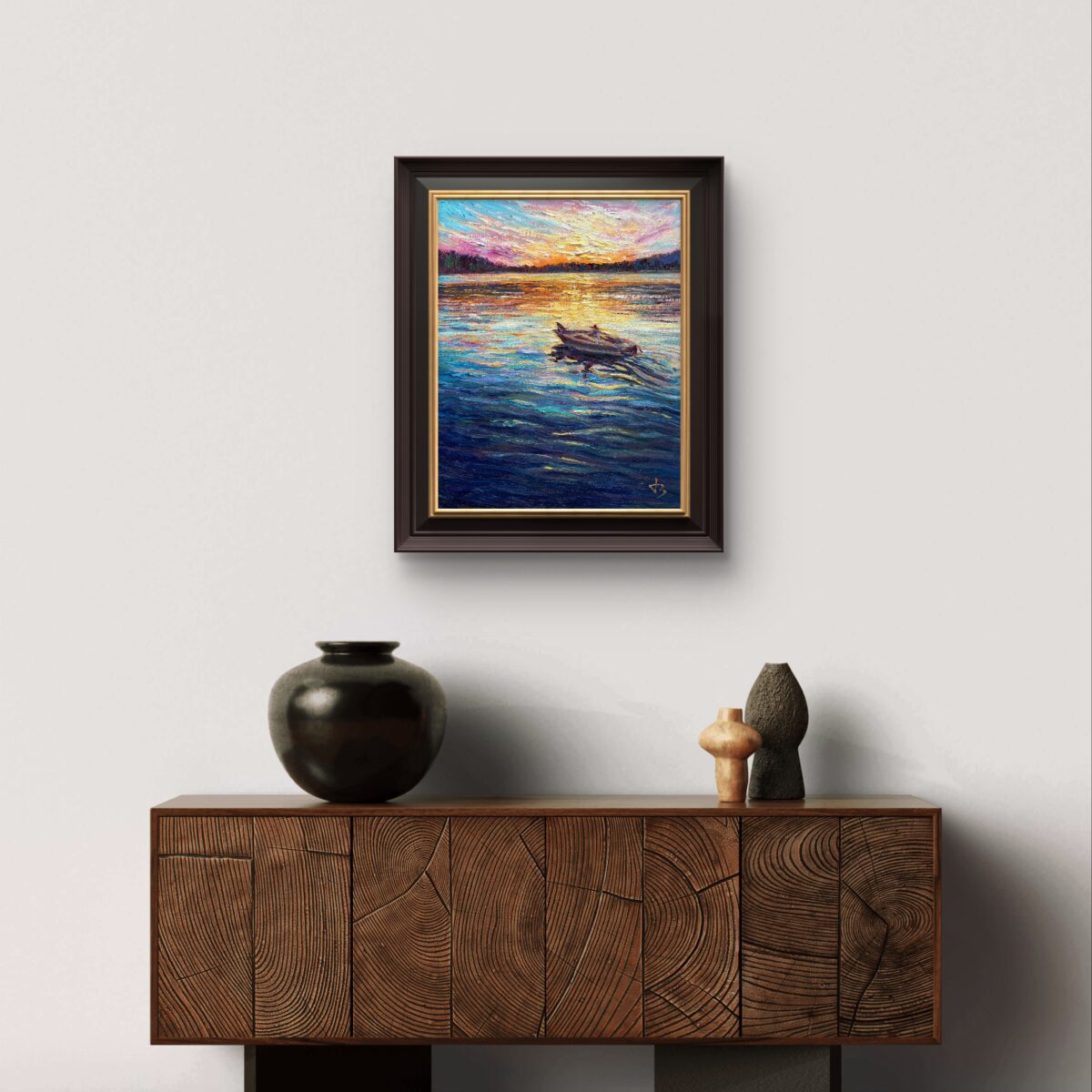 Companions at Dusk — Dallas Deng oil painting, interior wall view, light and calm.