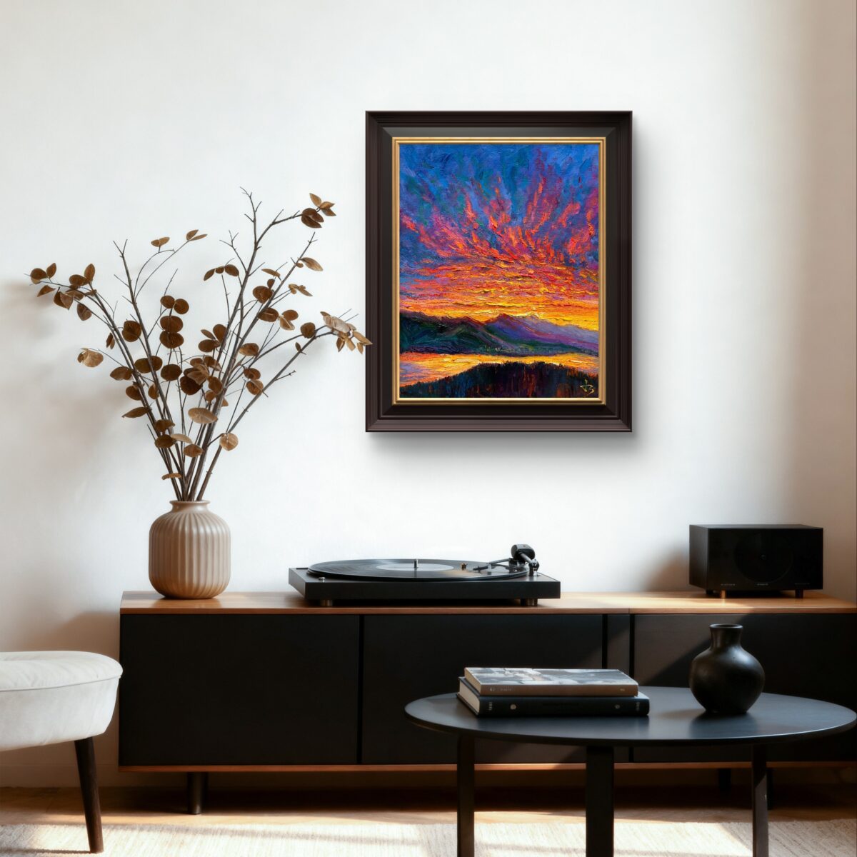 Before the Light Breaks — Dallas Deng oil painting, interior wall view, light and calm.