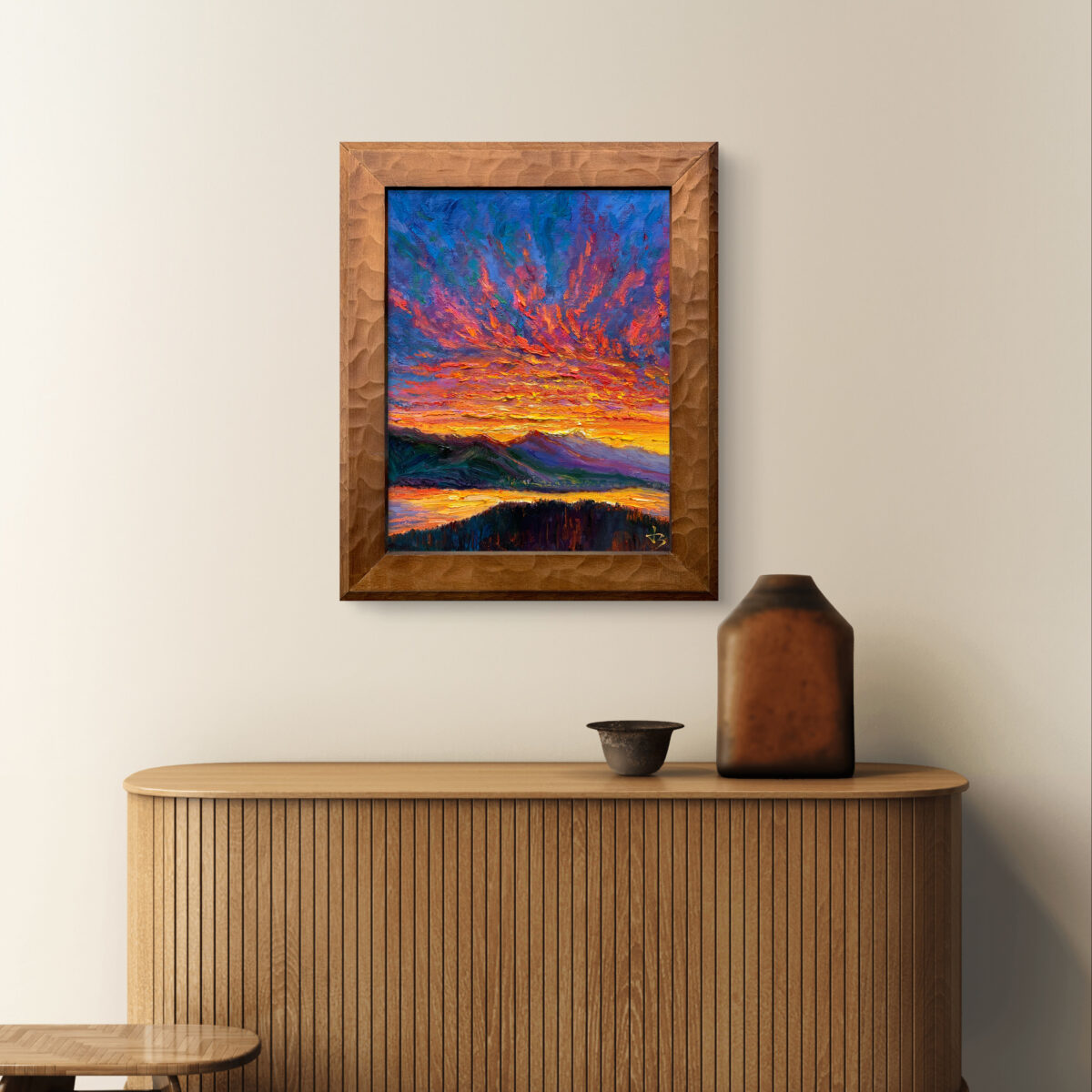 Before the Light Breaks 3 — Dallas Deng oil painting, interior wall view, light and calm.