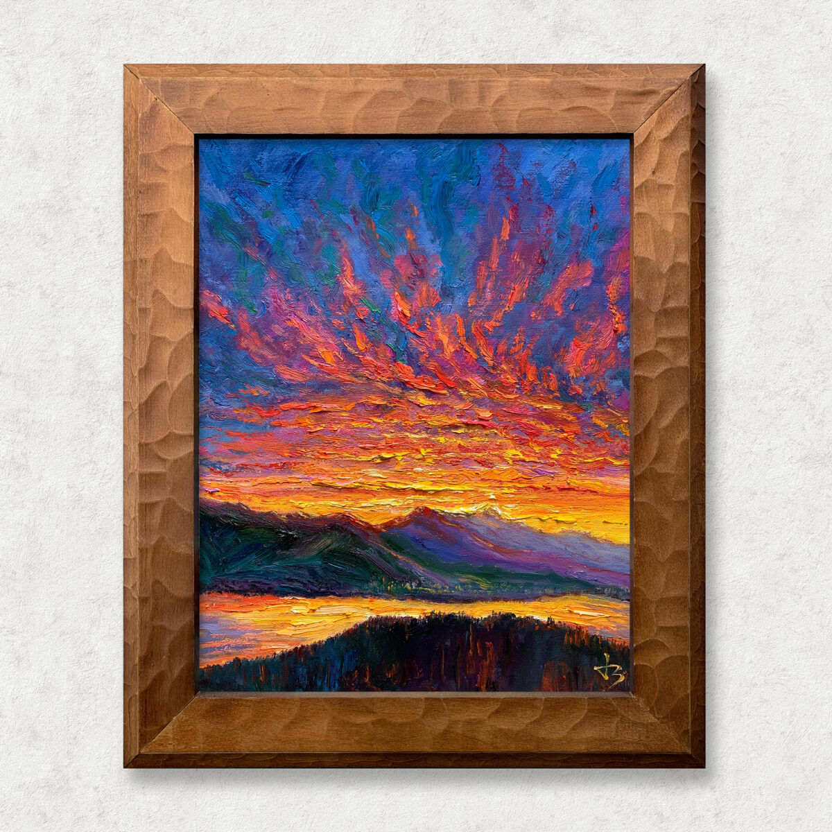 Before the Light Breaks Walnut 1 — Dallas Deng oil painting, framed view, light and calm.