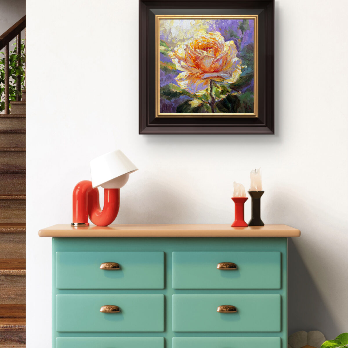 Inner Flame — Dallas Deng oil painting, interior wall view, light and calm.