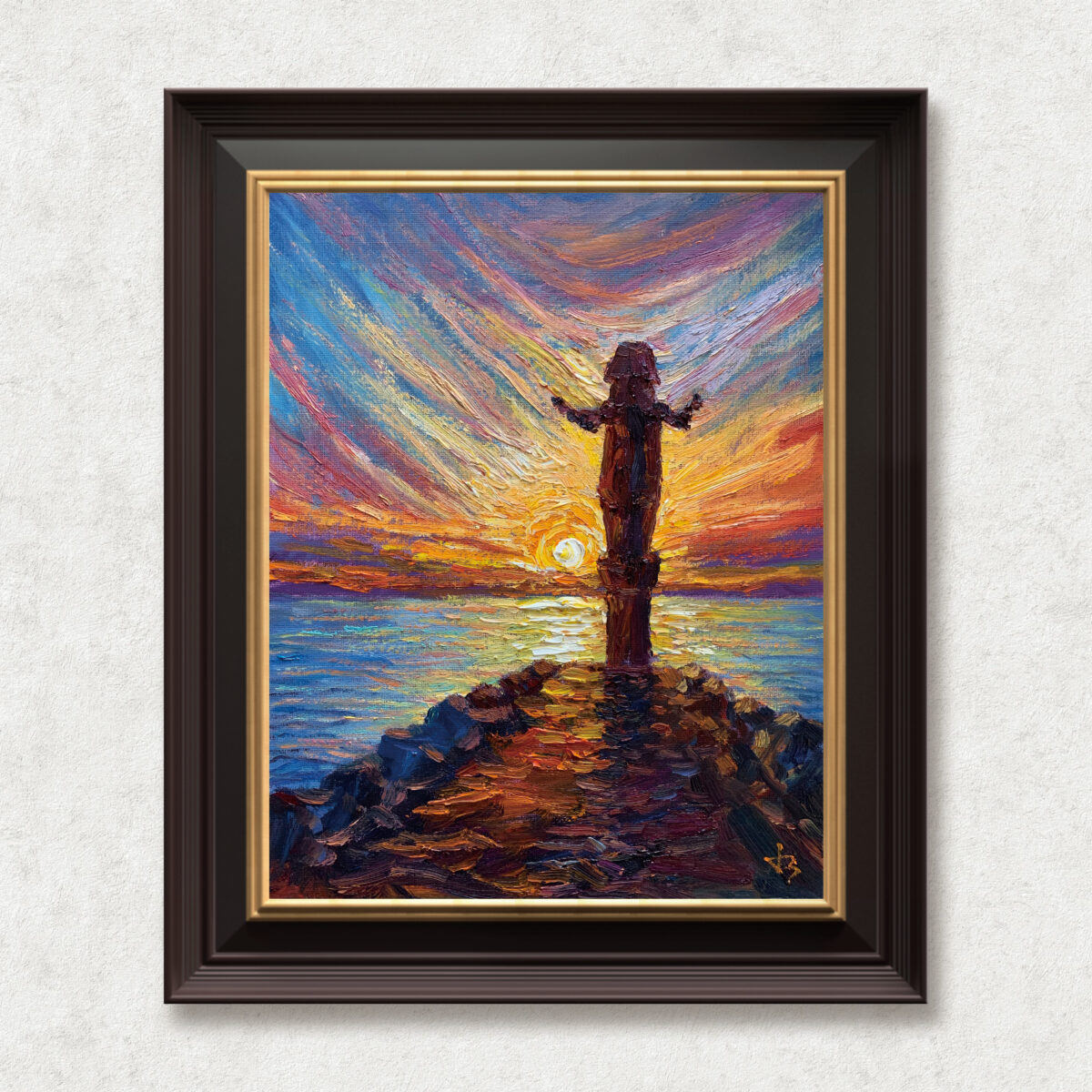 Where Light Becomes Spirit Sky — Dallas Deng oil painting, framed view, light and calm.