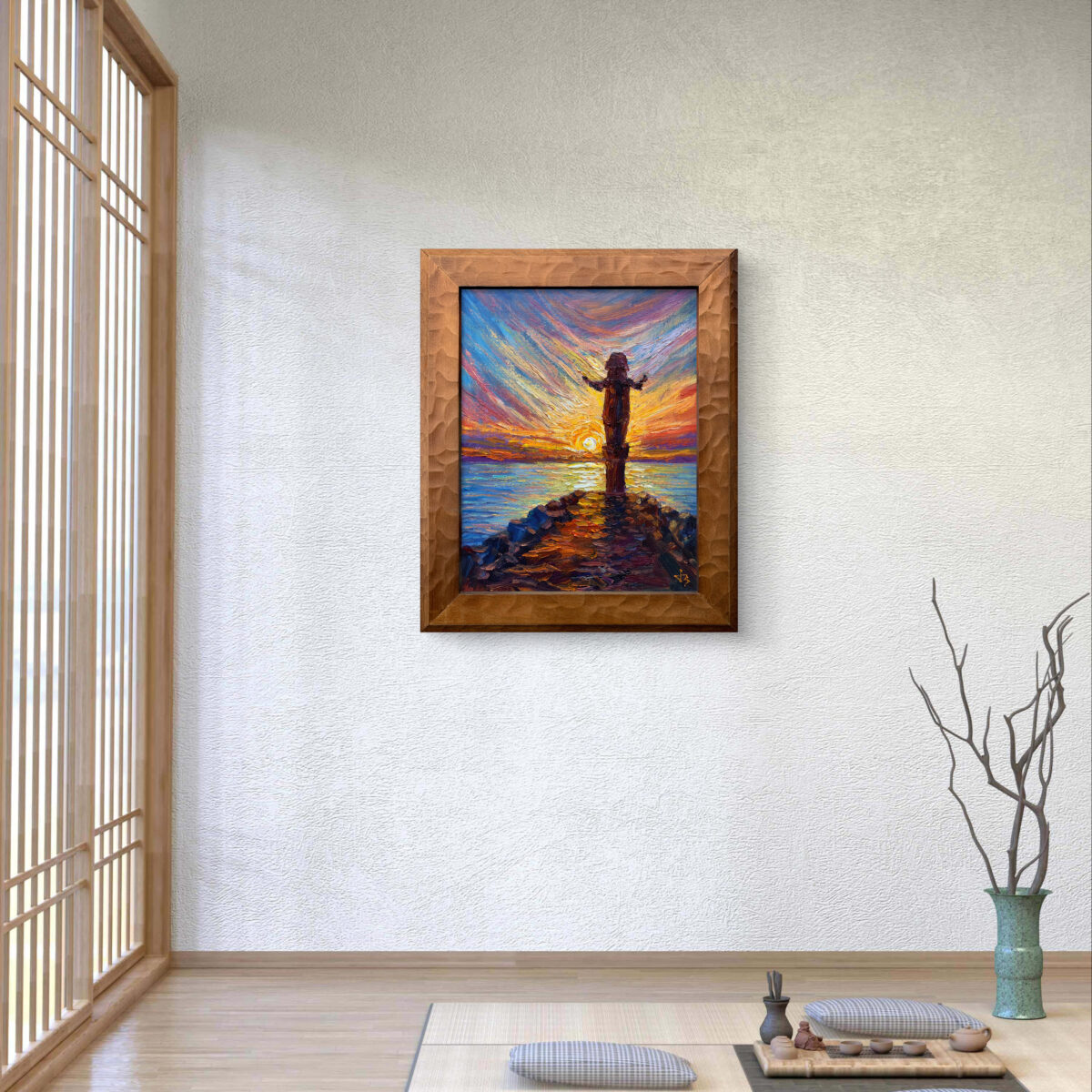 Where Light Becomes Spirit Sky 3 — Dallas Deng oil painting, interior wall view, light and calm.