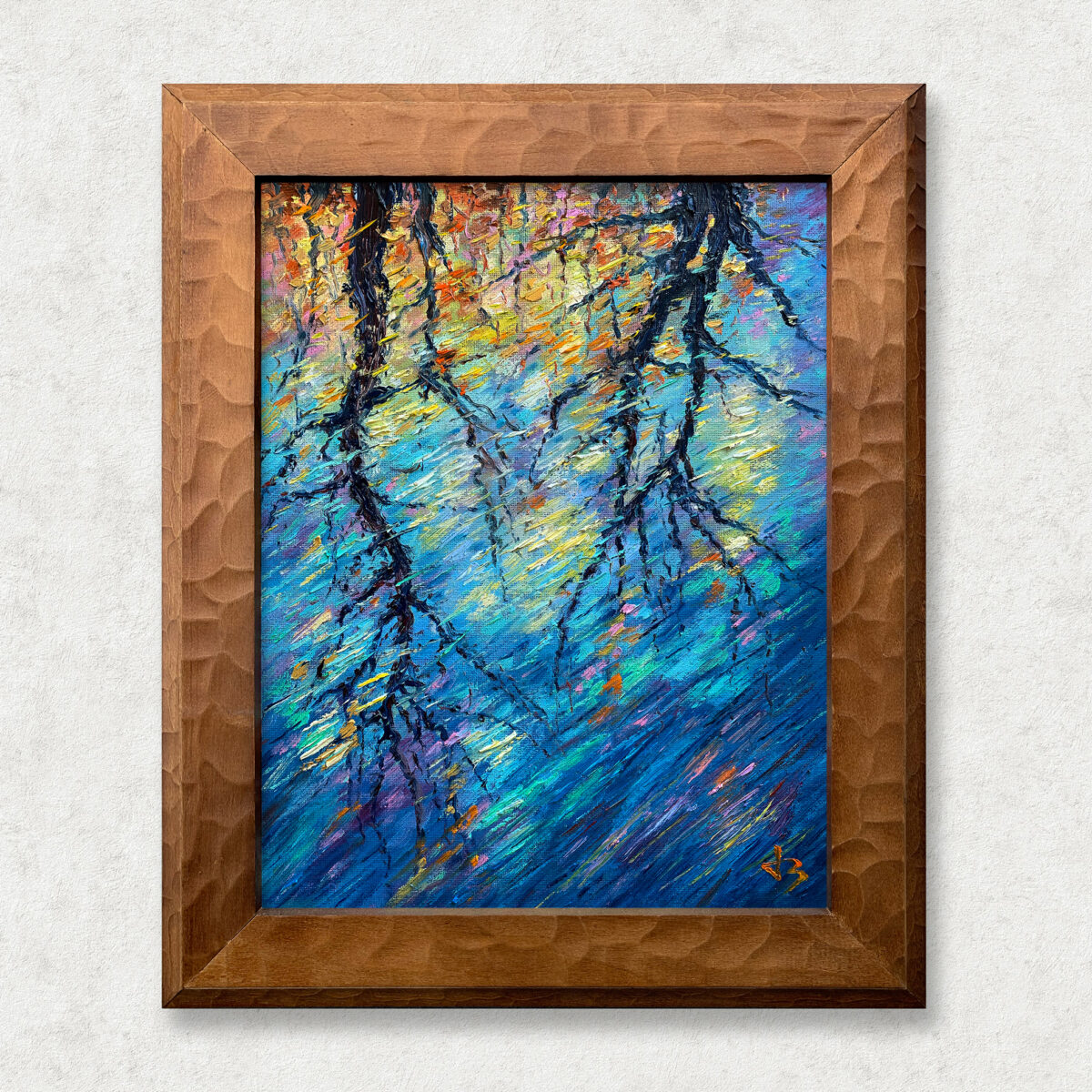 Afterimage Walnut 2 — Dallas Deng oil painting, framed view, light and calm.