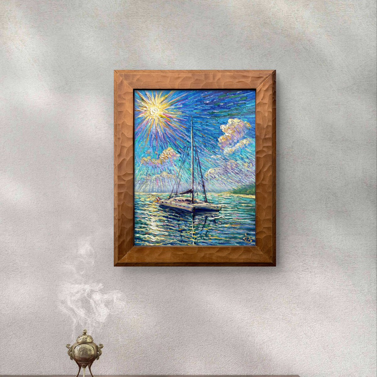 Invocation 4 1 — Dallas Deng oil painting, interior wall view, light and calm.