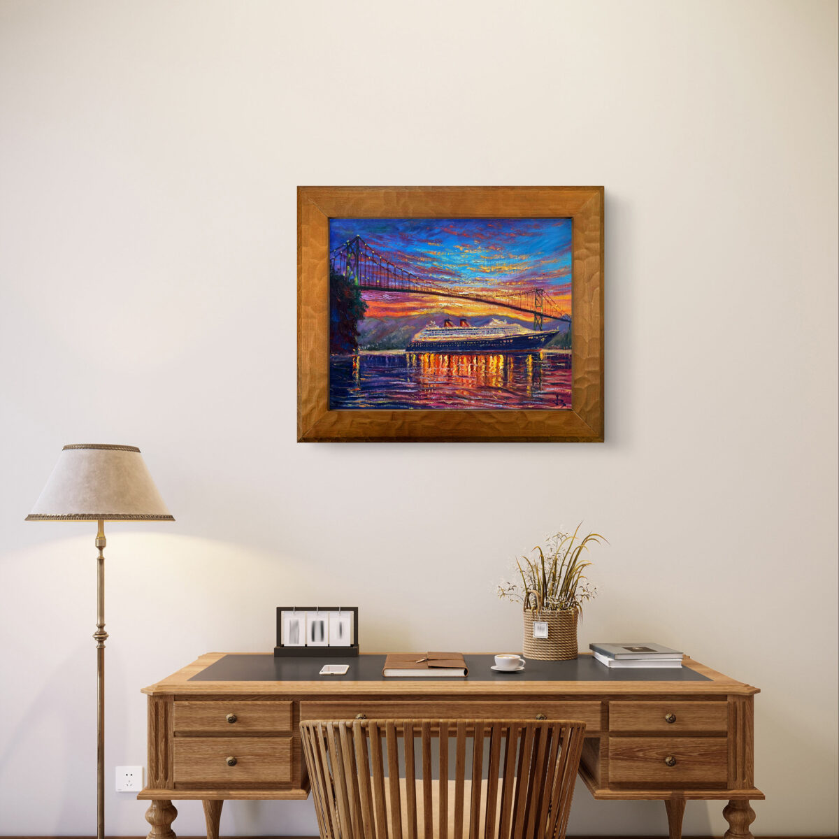 Passage Through Lion Gate Bridge 2 — Dallas Deng oil painting, interior wall view, light and calm.