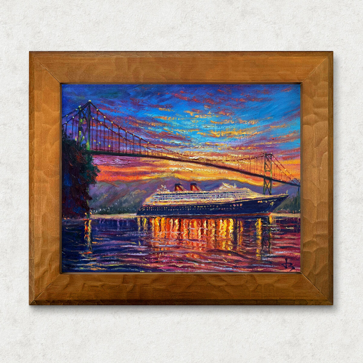 Passage Through Lion Gate Bridge Walnut 1 — Dallas Deng oil painting, framed view, light and calm.