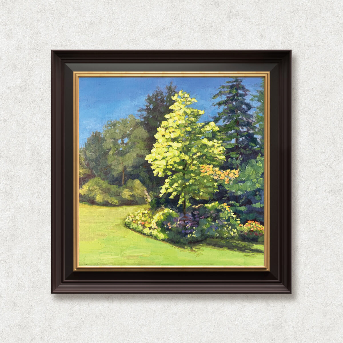 Summer Quiet — Dallas Deng oil painting, framed view, light and calm.
